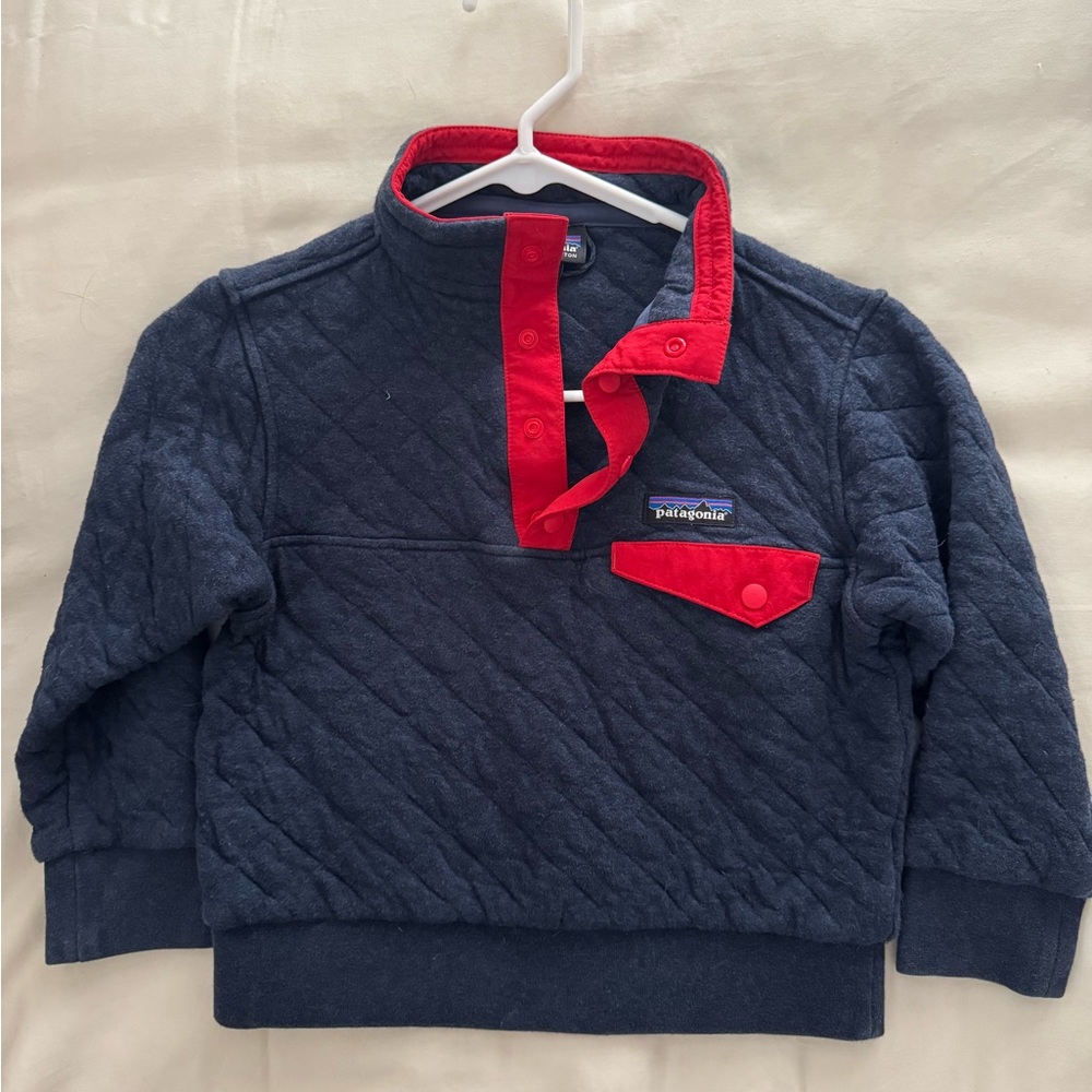 Patagonia diamond quilted pullover snap T youth XS blue and red